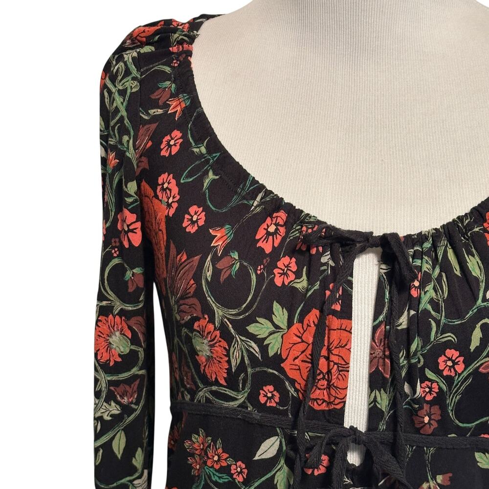 Free People Black Floral Tie-Front Long Sleeve Top - Picture 4 of 9